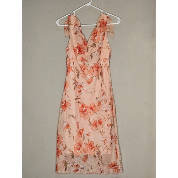 Ruby Rox Floral Midi Dress Sleeveless Peach Coral Sz 6 Romantic Fairy Flowy Y2K - Picture 1 of 3